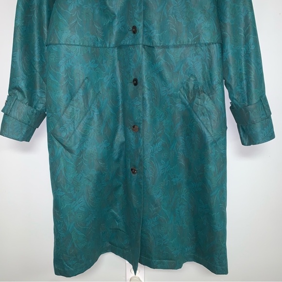 London Fog Vintage Trench Coat Size 6 US Insulated Jacket Emerald Green Floral - Picture 5 of 13
